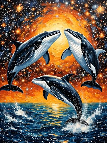 Malen Nach Zahlen Erwachsene Delphin, Malen Nach Zahlen Tier, DIY Handgemaltes Ölgemälde Set für Erwachsene Mit Pinseln und Acrylfarbe, Kreative Geschenk Heimdekoration, Ohne Rahmen 40 x 50 cm H-397 von Xiaonu