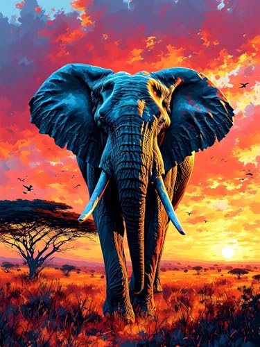 Malen Nach Zahlen Erwachsene Elefant Tier, Bastelset Erwachsene Frauen, DIY Paint by Numbers Adult Mit 3 Pinseln und Acrylfarbe Leinwand Kit für Home Décor und Geschenk, Ohne Rahmen 100 x 130 cm H-16 von Xiaonu