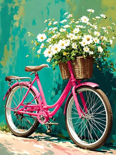 Malen Nach Zahlen Erwachsene Fahrrad Blume, Bastelset Erwachsene Frauen, DIY Paint by Numbers Adult Mit 3 Pinseln und Acrylfarbe Leinwand Kit für Home Décor Geschenk, Ohne Rahmen 100 x 130 cm H-443 von Xiaonu