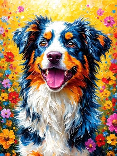 Malen Nach Zahlen Erwachsene Hund Blume, Bastelset Erwachsene Frauen, DIY Paint by Numbers Adult Mit 3 Pinseln und Acrylfarbe Leinwand Kit für Home Décor und Geschenk, Ohne Rahmen 100 x 130 cm H-352 von Xiaonu