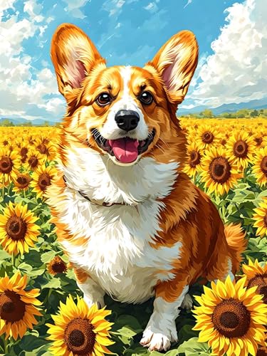 Malen Nach Zahlen Erwachsene Hund Blume, Bastelset Erwachsene Frauen, DIY Paint by Numbers Adult Mit 3 Pinseln und Acrylfarbe Leinwand Kit für Home Décor und Geschenk, Ohne Rahmen 50 x 70 cm H-248 von Xiaonu