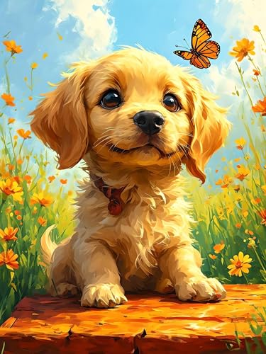 Malen Nach Zahlen Erwachsene Hund Schmetterling, Bastelset Erwachsene Frauen, DIY Paint by Numbers Adult Mit 3 Pinseln und Acrylfarbe Leinwand Kit für Home Décor Geschenk, Ohne Rahmen 20 x 30 cm H-345 von Xiaonu