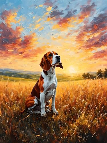 Malen Nach Zahlen Erwachsene Hund Sonnenuntergang, Bastelset Erwachsene Frauen, DIY Paint by Numbers Adult Mit 3 Pinseln und Acrylfarbe Leinwand Kit für Home Décor, Ohne Rahmen 75 x 100 cm H-328 von Xiaonu