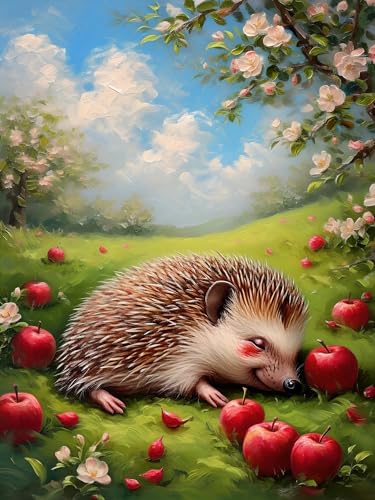 Malen Nach Zahlen Erwachsene Igel Obst, Bastelset Erwachsene Frauen, DIY Paint by Numbers Adult Mit 3 Pinseln und Acrylfarbe Leinwand Kit für Home Décor und Geschenk, Ohne Rahmen 50 x 70 cm H-337 von Xiaonu