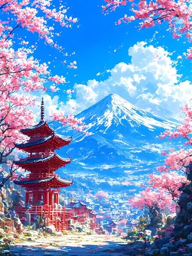 Malen Nach Zahlen Erwachsene Japan Landschaft, Bastelset Erwachsene Frauen, DIY Paint by Numbers Adult Mit 3 Pinseln und Acrylfarbe Leinwand Kit für Home Décor Geschenk, Ohne Rahmen 100 x 130 cm H-441 von Xiaonu