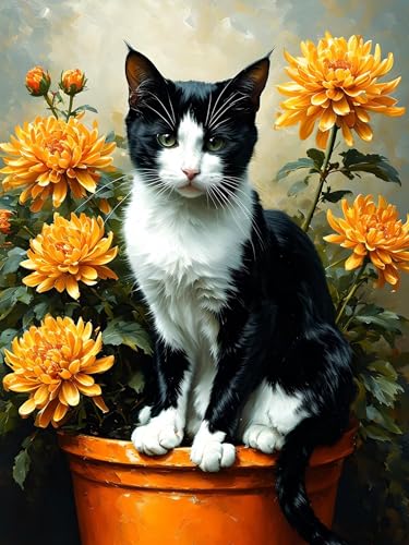 Malen Nach Zahlen Erwachsene Katze Blume, Bastelset Erwachsene Frauen, DIY Paint by Numbers Adult Mit 3 Pinseln und Acrylfarbe Leinwand Kit für Home Décor und Geschenk, Ohne Rahmen 100 x 130 cm H-246 von Xiaonu