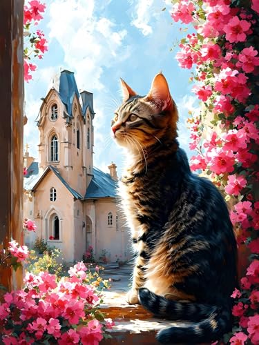 Malen Nach Zahlen Erwachsene Katze Blume, Bastelset Erwachsene Frauen, DIY Paint by Numbers Adult Mit 3 Pinseln und Acrylfarbe Leinwand Kit für Home Décor und Geschenk, Ohne Rahmen 20 x 30 cm H-438 von Xiaonu