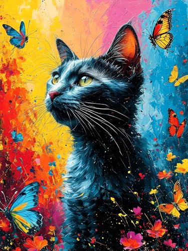 Malen Nach Zahlen Erwachsene Katze Schmetterling, Bastelset Erwachsene Frauen, DIY Paint by Numbers Adult Mit 3 Pinseln und Acrylfarbe Leinwand Kit Home Décor Geschenk, Ohne Rahmen 20 x 30 cm H-237 von Xiaonu