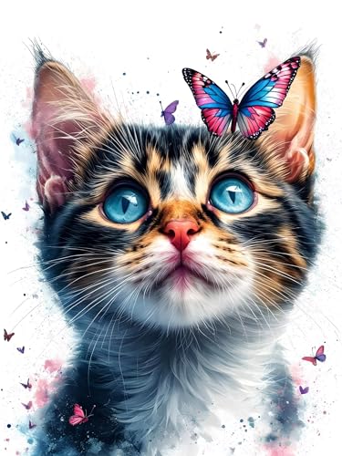 Malen Nach Zahlen Erwachsene Katze Schmetterling, Bastelset Erwachsene Frauen, DIY Paint by Numbers Adult Mit 3 Pinseln und Acrylfarbe Leinwand Kit für Home Décor, Ohne Rahmen 100 x 130 cm H-444 von Xiaonu