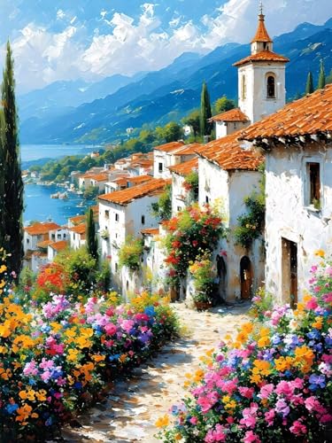 Malen Nach Zahlen Erwachsene Kleine Stadt Landschaft, Bastelset Erwachsene Frauen, DIY Paint by Numbers Adult Mit 3 Pinseln und Acrylfarbe Leinwand Kit für Home Décor, Ohne Rahmen 100 x 130 cm H-343 von Xiaonu