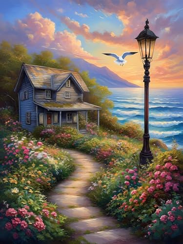 Malen Nach Zahlen Erwachsene Landschaft Meer, Bastelset Erwachsene Frauen, DIY Paint by Numbers Adult Mit 3 Pinseln und Acrylfarbe Leinwand Kit für Home Décor Geschenk, Ohne Rahmen 100 x 130 cm H-28 von Xiaonu