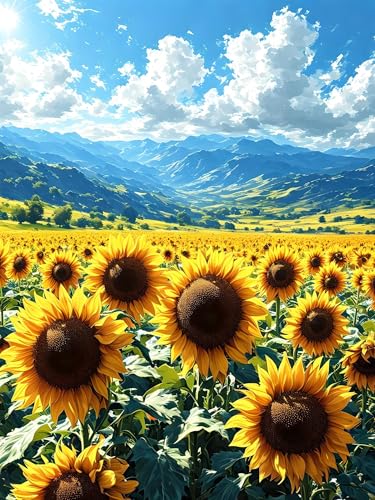 Malen Nach Zahlen Erwachsene Landschaft Sonnenblume, Bastelset Erwachsene Frauen, DIY Paint by Numbers Adult Mit 3 Pinseln und Acrylfarbe Leinwand Kit für Home Décor, Ohne Rahmen 20 x 30 cm H-368 von Xiaonu