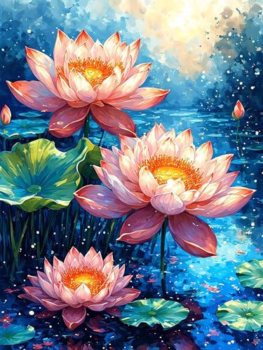 Malen Nach Zahlen Erwachsene Lotus, Malen Nach Zahlen Landschaft, Handgemaltes Ölgemälde Set für Erwachsene Mit Pinseln und Acrylfarbe, Kreative Geschenk Heimdekoration, Ohne Rahmen 40 x 50 cm H-14 von Xiaonu