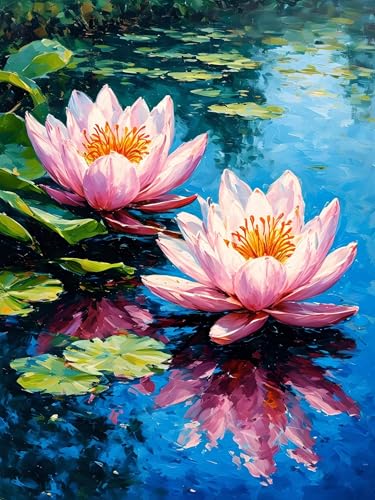 Malen Nach Zahlen Erwachsene Lotus Landschaft, Bastelset Erwachsene Frauen, DIY Paint by Numbers Adult Mit 3 Pinseln und Acrylfarbe Leinwand Kit für Home Décor Geschenk, Ohne Rahmen 100 x 130 cm H-418 von Xiaonu