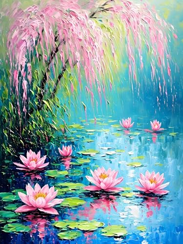 Malen Nach Zahlen Erwachsene Lotus Landschaft, Bastelset Erwachsene Frauen, DIY Paint by Numbers Adult Mit 3 Pinseln und Acrylfarbe Leinwand Kit für Home Décor Geschenk, Ohne Rahmen 100 x 130 cm H-457 von Xiaonu