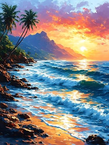 Malen Nach Zahlen Erwachsene Meer Landschaft, Bastelset Erwachsene Frauen, DIY Paint by Numbers Adult Mit 3 Pinseln und Acrylfarbe Leinwand Kit für Home Décor Geschenk, Ohne Rahmen 20 x 30 cm H-207 von Xiaonu