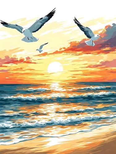 Malen Nach Zahlen Erwachsene Meer Sonnenuntergang, Bastelset Erwachsene Frauen, DIY Paint by Numbers Adult Mit 3 Pinseln und Acrylfarbe Leinwand Kit für Home Wand Deko, Ohne Rahmen 20 x 30 cm H-151 von Xiaonu