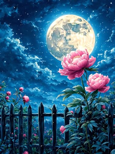 Malen Nach Zahlen Erwachsene Mond Blume, Bastelset Erwachsene Frauen, DIY Paint by Numbers Adult Mit 3 Pinseln und Acrylfarbe Leinwand Kit für Home Décor und Geschenk, Ohne Rahmen 20 x 30 cm H-240 von Xiaonu