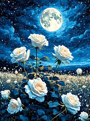 Malen Nach Zahlen Erwachsene Mond Blume, Bastelset Erwachsene Frauen, DIY Paint by Numbers Adult Mit 3 Pinseln und Acrylfarbe Leinwand Kit für Home Décor und Geschenk, Ohne Rahmen 75 x 100 cm H-411 von Xiaonu