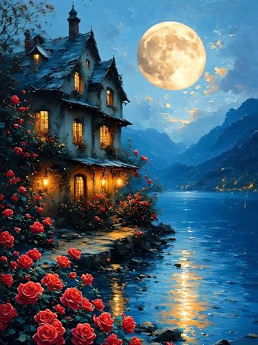 Malen Nach Zahlen Erwachsene Mond Landschaft, Bastelset Erwachsene Frauen, DIY Paint by Numbers Adult Mit 3 Pinseln und Acrylfarbe Leinwand Kit für Home Décor Geschenk, Ohne Rahmen 20 x 30 cm H-449 von Xiaonu