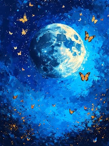 Malen Nach Zahlen Erwachsene Mond Schmetterling, Bastelset Erwachsene Frauen, DIY Paint by Numbers Adult Mit 3 Pinseln und Acrylfarbe Leinwand Kit Home Décor Geschenk, Ohne Rahmen 75 x 100 cm H-388 von Xiaonu