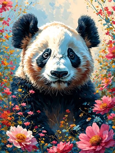 Malen Nach Zahlen Erwachsene Panda, Malen Nach Zahlen Blume, DIY Handgemaltes Ölgemälde Set für Erwachsene Mit Pinseln und Acrylfarbe, Kreative Geschenk Heimdekoration, Ohne Rahmen 70 x 90 cm H-377 von Xiaonu