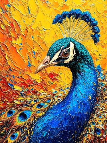 Malen Nach Zahlen Erwachsene Pfau Tier, Bastelset Erwachsene Frauen, DIY Paint by Numbers Adult Mit 3 Pinseln und Acrylfarbe Leinwand Kit für Home Décor und Geschenk, Ohne Rahmen 100 x 130 cm H-30 von Xiaonu