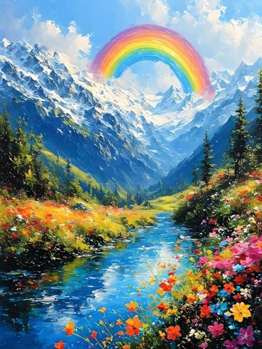 Malen Nach Zahlen Erwachsene Regenbogen Landschaft, Bastelset Erwachsene Frauen, DIY Paint by Numbers Adult Mit 3 Pinseln und Acrylfarbe Leinwand Kit für Home Décor, Ohne Rahmen 20 x 30 cm H-225 von Xiaonu