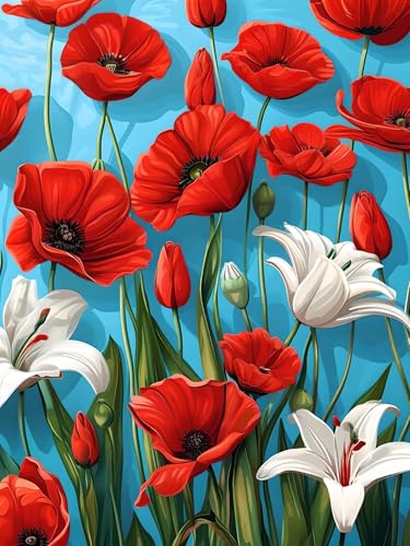 Malen Nach Zahlen Erwachsene Rote Blume Mohn, Bastelset Erwachsene Frauen, DIY Paint by Numbers Adult Mit 3 Pinseln und Acrylfarbe Leinwand Kit für Home Décor Geschenk, Ohne Rahmen 100 x 130 cm H-394 von Xiaonu