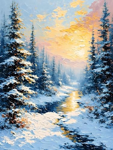 Malen Nach Zahlen Erwachsene Schneeszene Baum, Bastelset Erwachsene Frauen, DIY Paint by Numbers Adult Mit 3 Pinseln und Acrylfarbe Leinwand Kit für Home Décor Geschenk, Ohne Rahmen 100 x 130 cm H-309 von Xiaonu