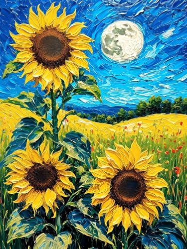 Malen Nach Zahlen Erwachsene Sonnenblume Landschaft, Bastelset Erwachsene Frauen, DIY Paint by Numbers Adult Mit 3 Pinseln und Acrylfarbe Leinwand Kit für Home Décor, Ohne Rahmen 100 x 130 cm H-380 von Xiaonu