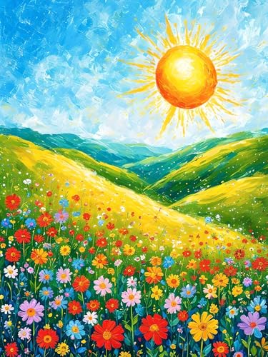 Malen Nach Zahlen Erwachsene Sonnenuntergang Blume, Bastelset Erwachsene Frauen, DIY Paint by Numbers Adult Mit 3 Pinseln und Acrylfarbe Leinwand Kit für Home Décor, Ohne Rahmen 100 x 130 cm H-417 von Xiaonu