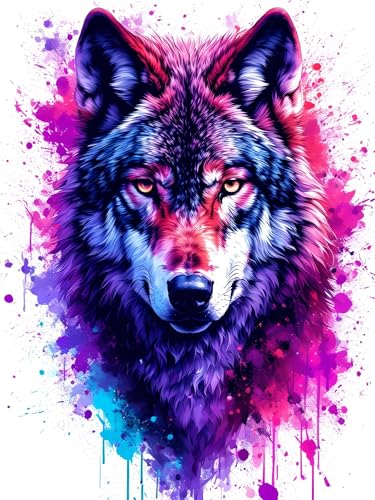 Malen Nach Zahlen Erwachsene Tier, Malen Nach Zahlen Wolf, DIY Handgemaltes Ölgemälde Set für Erwachsene Mit Pinseln und Acrylfarbe, Kreative Geschenk Heimdekoration, Ohne Rahmen 70 x 90 cm H-32 von Xiaonu