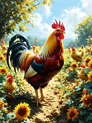 Malen Nach Zahlen Erwachsene Tier Huhn, Bastelset Erwachsene Frauen, DIY Paint by Numbers Adult Mit 3 Pinseln und Acrylfarbe Leinwand Kit für Home Décor und Geschenk, Ohne Rahmen 100 x 130 cm H-347 von Xiaonu