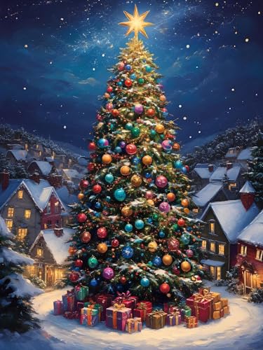 Malen Nach Zahlen Erwachsene Weihnachtsbaum Landschaft, Bastelset Erwachsene Frauen, DIY Paint by Numbers Adult Mit 3 Pinseln und Acrylfarbe Leinwand Kit für Home Décor, Ohne Rahmen 20 x 30 cm H-433 von Xiaonu