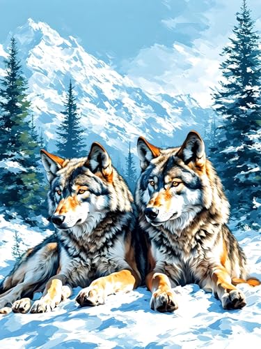 Malen Nach Zahlen Erwachsene Wolf, Malen Nach Zahlen Schneeszene, Handgemaltes Ölgemälde Set für Erwachsene Mit Pinseln und Acrylfarbe, Kreative Geschenk Heimdekoration, Ohne Rahmen 70 x 90 cm H-374 von Xiaonu