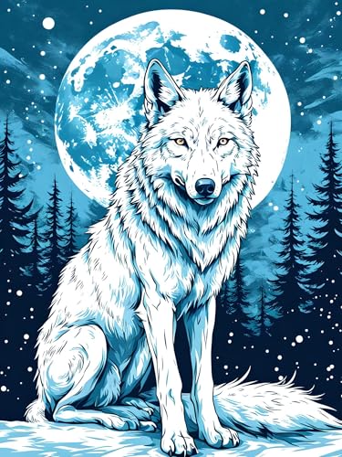 Malen Nach Zahlen Erwachsene Wolf Tier, Bastelset Erwachsene Frauen, DIY Paint by Numbers Adult Mit 3 Pinseln und Acrylfarbe Leinwand Kit für Home Décor und Geschenk, Ohne Rahmen 20 x 30 cm H-196 von Xiaonu