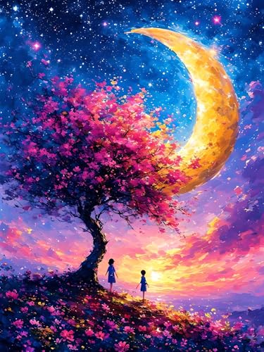 Malen Nach Zahlen ab 8 9 10 11 12 Jahre Mädchen, Malen nach Zahlen Erwachsene Baum Malen Nach Zahlen Mond Paint by Numbers Adult Kinder DIY Leinwand Bastelset, Home Deko Geschenk 100 x 130 cm H-649 von Xiaonu