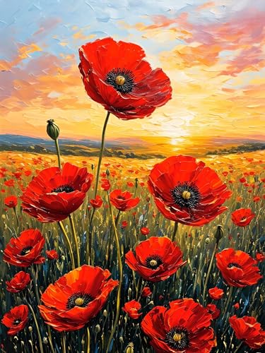 Malen Nach Zahlen ab 8 9 10 11 12 Jahre Mädchen, Malen nach Zahlen Erwachsene Mohn Malen Nach Zahlen Landschaft Paint by Numbers Adult Kinder DIY Leinwand Bastelset, Home Deko 100 x 130 cm H-561 von Xiaonu