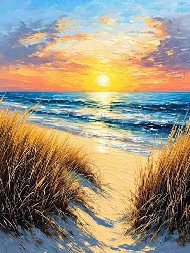 Malen Nach Zahlen ab 8 9 10 11 12 Jahre Mädchen, Malen nach Zahlen Erwachsene Strand Malen Nach Zahlen Sonnenuntergang Paint by Numbers Adult DIY Leinwand Bastelset, Home Deko 100 x 130 cm H-835 von Xiaonu