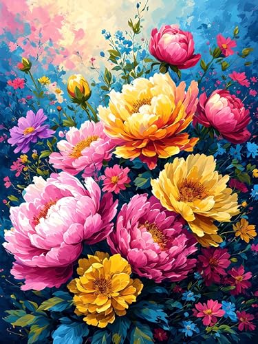 Malen nach Zahlen Erwachsene Blume Malen nach Zahlen Pfingstrose Paint by Numbers, Malen nach Zahlen Leinwand Bastelset Erwachsene, DlY Handgemalt Olgemalde mit Pinseln Acrylfarbe 80 x 110 cm H-829 von Xiaonu