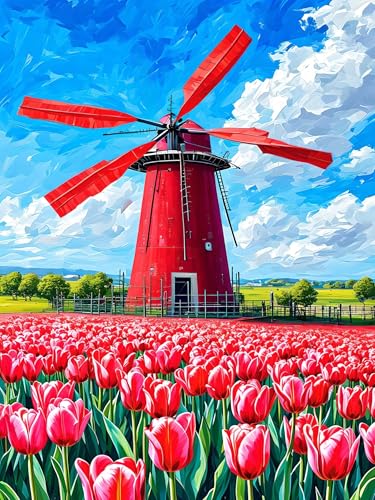 Malen nach Zahlen Erwachsene Windmühle Malen nach Zahlen Blume Paint by Numbers, Malen nach Zahlen Leinwand Bastelset Erwachsene, DlY Handgemalt Olgemalde mit Pinseln Acrylfarbe 40 x 50 cm H-811 von Xiaonu