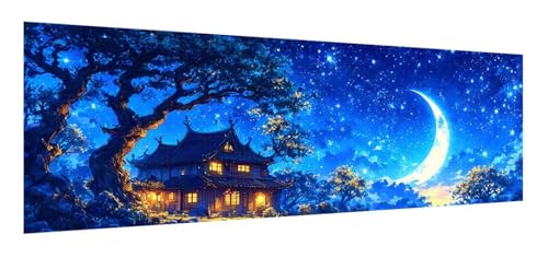 Nachtansicht Diamond Painting Erwachsene Set, 5D Diamant Painting Bilder Mond, DIY Diamond Painting Eckige Steine, Diamantmalerei Crystal Art Bilder Geschenk für Home Wand Decoration 90 x 270 cm F-48 von Xiaonu