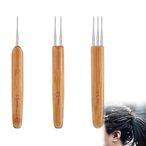 Xiciki 3 Stück Dreadlocks Häkelnadel Set,Dread Filznadeln,0.5mm Dreadlock Häkelnadel,Häkelnadel Set mit Bambusgriffen,Häkelnadel Werkzeug Set,Häkelnadel Werkzeug Set von Xiciki