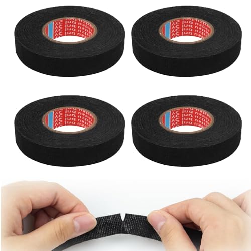 Xiciki 4 Stück KFZ Kabelbaum Klebeband 15M,Gewebeband Schwarz 15mm,textilklebeband,Panzertape Schwarz,Gewebeklebeband, Klebeband Schwarz,Kabelbaum Klebeband Hitzebeständig von Xiciki