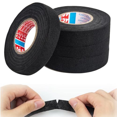 Xiciki 4 Stück KFZ Kabelbaum Klebeband 15M,Gewebeband Schwarz 15mm,textilklebeband,Panzertape Schwarz,Gewebeklebeband, Klebeband Schwarz,Kabelbaum Klebeband Hitzebeständig von Xiciki