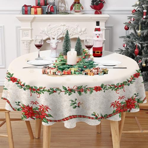 Runde Weihnachtsbaum-Tischdecke für den Außenbereich, strapazierfähiges, wasserabweisendes Polyester, perfekt für Weihnachten, Küche, Esszimmer, 152,4 cm von Xidingyue