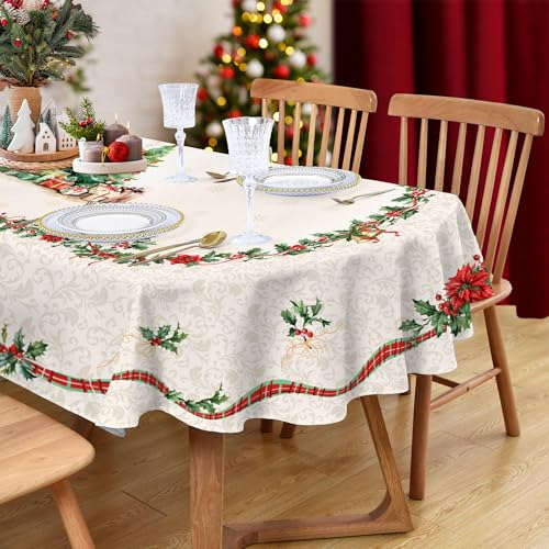 Xidingyue Ovale Weihnachtsbaum-Tischdecke, 152,4 x 213,3 cm, wasserdichtes und strapazierfähiges Polyester für den Innen- und Außenbereich, perfekt für Urlaub, Küche, Restaurants und Partys von Xidingyue