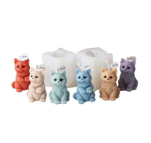 Xidmold 2 Stück Kerzengießformen Katze, 3D Katze Kerzenform Silikon,Kätzchen Silikonform für Fondant, Schokolade, Sojawachs Kerzen, Seife, Epoxidharz, Gips, Handwerk von Xidmold