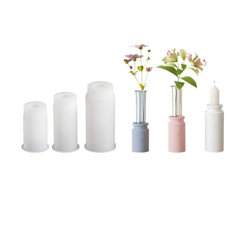 Xidmold 3 Stück Mini Vase Silikonform Kerzenhalter Gießform, Blumenvase Epoxidharz Silikonformen mit 3 Reagenzgläsern, Vase Silikonform Gießform für Kerzenhalter, Hydroponik Pflanzen Stecklinge von Xidmold